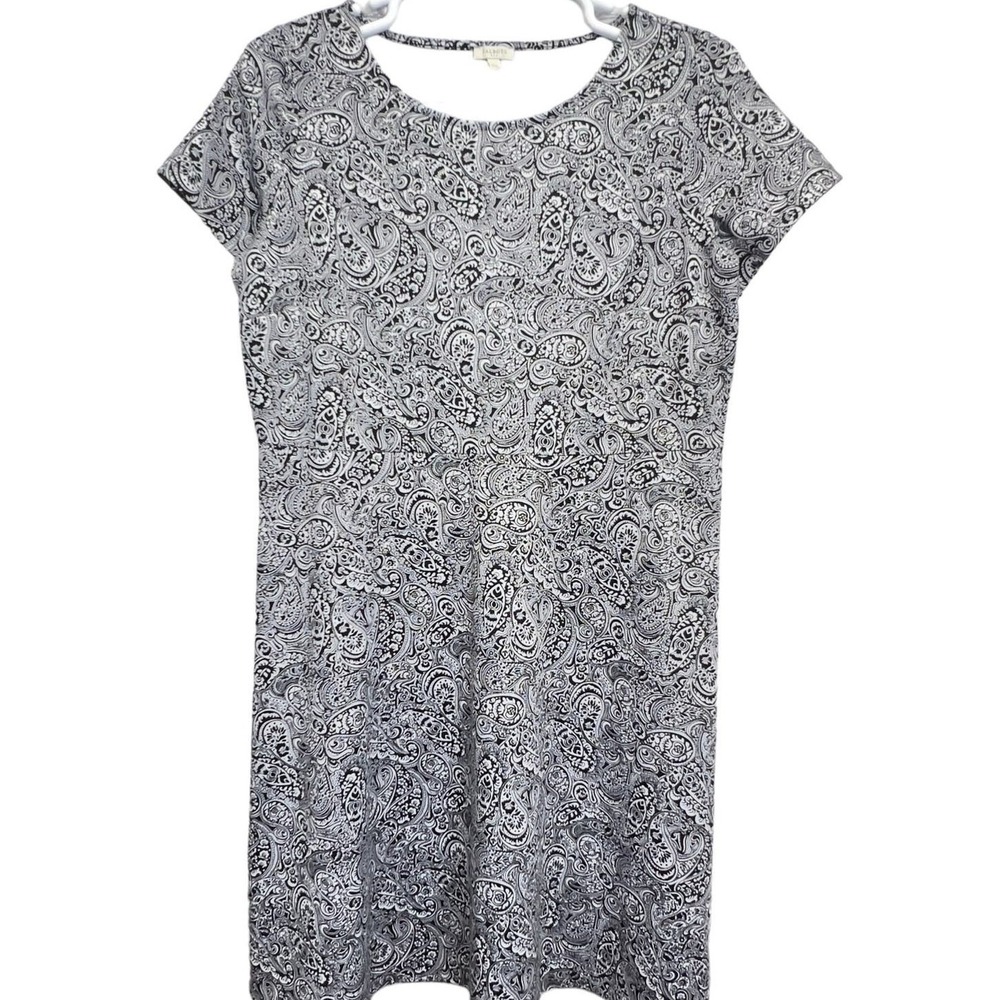 Talbots Paisley Sheath Dress 14W Short Sleeve Black White Stretch Casual‎ Summer